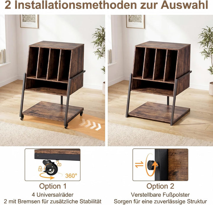 COSTWAY Plattenspielerständer, Vinyl Schallplattentisch mit breite Tischplatte, 4 Trennwänden &amp; unte