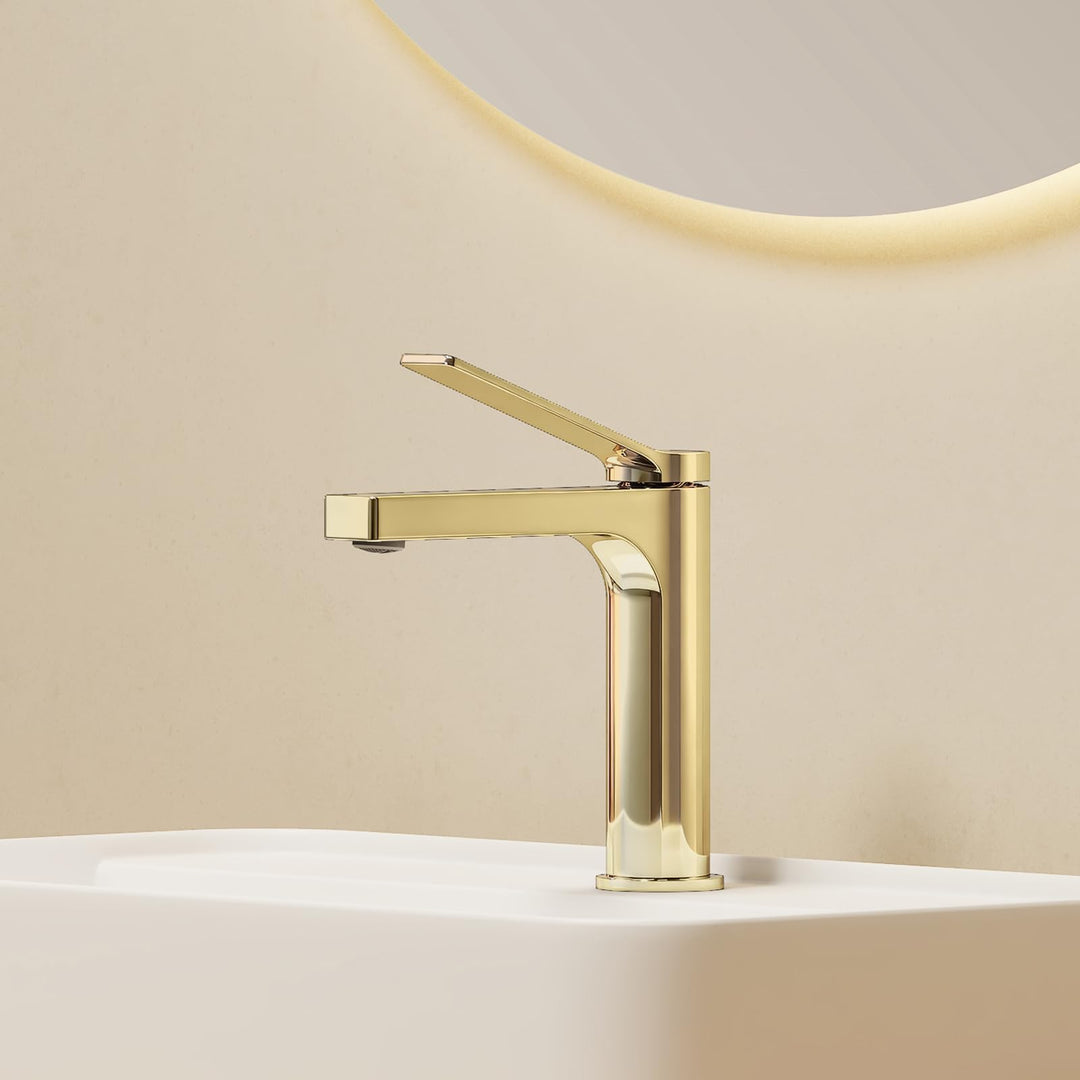 EMKE Wasserhahn Bad Champagnergold, waschtischarmatur, 4MS Messing, Wasserhahn Bad mit Auslauf Höhe
