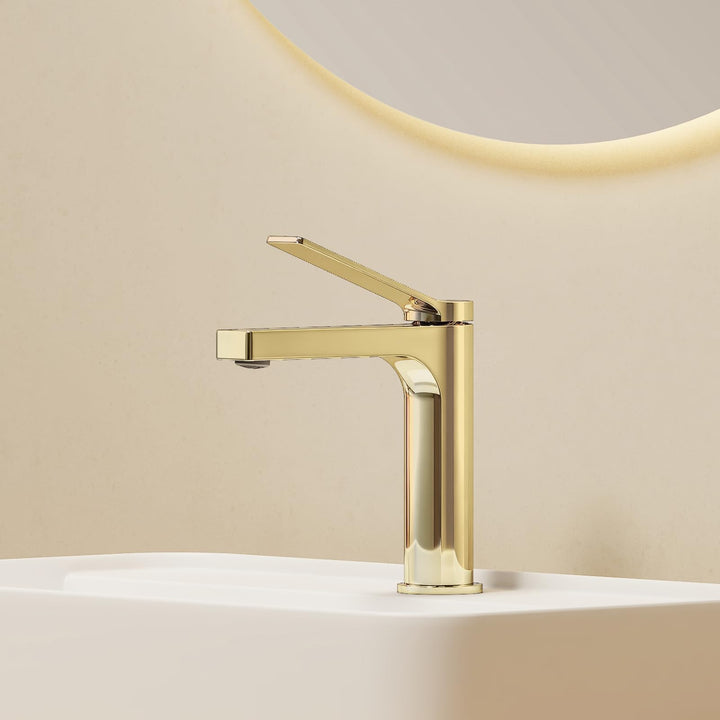EMKE Wasserhahn Bad Champagnergold, waschtischarmatur, 4MS Messing, Wasserhahn Bad mit Auslauf Höhe