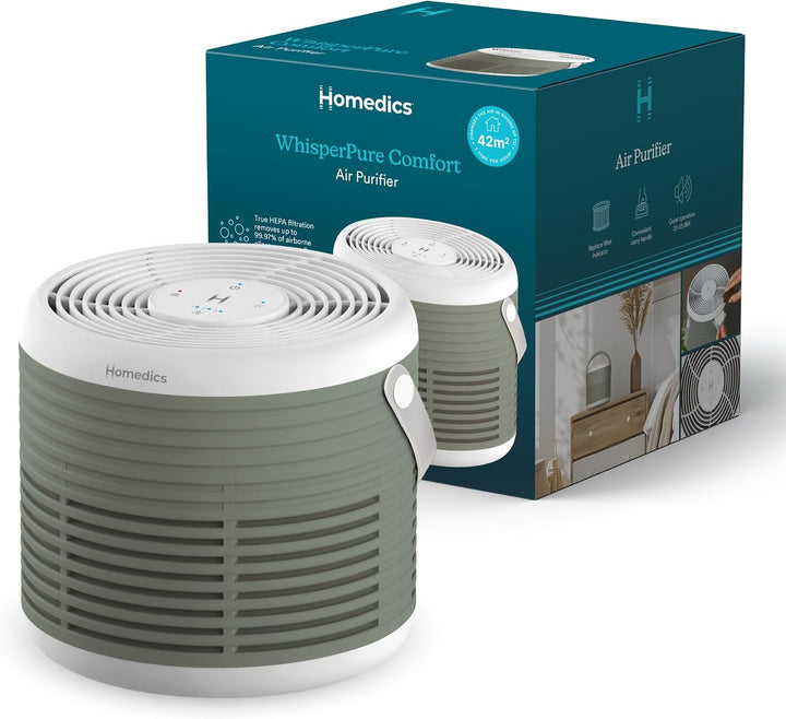 Homedics WhisperPure Comfort Luftreiniger mit True HEPA für Zuhause und Büro - Leises, Tragbares D