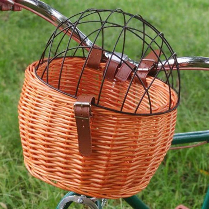 Fahrrad-Haustierkorb, Fahrradkorb aus Weidengeflecht für Kleine Hunde, Katzen, Vorderkorb mit Drahtg