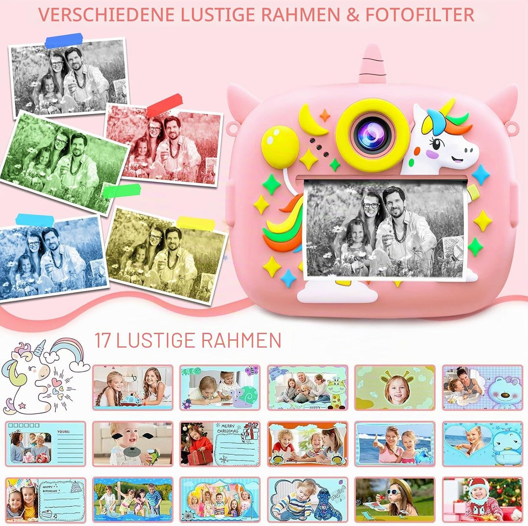 Sofortbildkamera Kinder, 2,4 Zoll Bildschirm 1080P HD Kinderkamera, mit 32GB Karte und 3 Rollen Foto