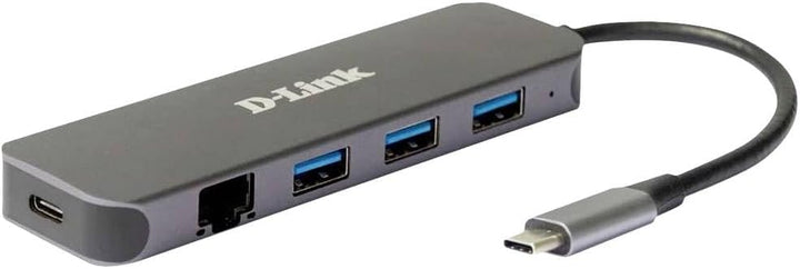 D-Link DUB-2334 5-in-1 USB-C Hub mit Power Delivery (PD 60W, Gigabit Ethernet, 3 USB 3.0 Ports, for