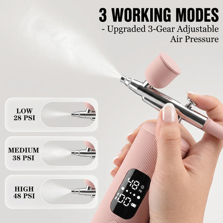 Airbrush-Set mit LCD-Display, 48PSI Nagel-Airbrush-Set mit Kompressor Rose, Rose