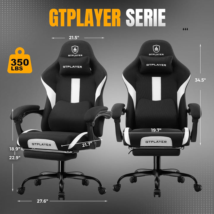 GTPLAYER Gaming Stuhl, Gamer Stuhl, Atmungsaktiver Bürostuhl aus Hochwertigem Stoff, Ergonomischer P