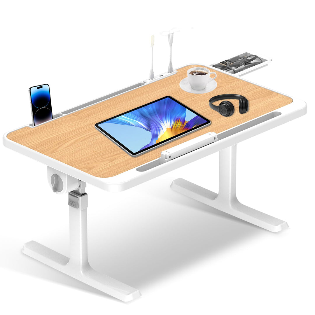 Soontrans Laptoptisch 60 x 40 cm, Laptop Tisch mit Schublade, Höhenverstellbar, 4 Winkelverstellbar,