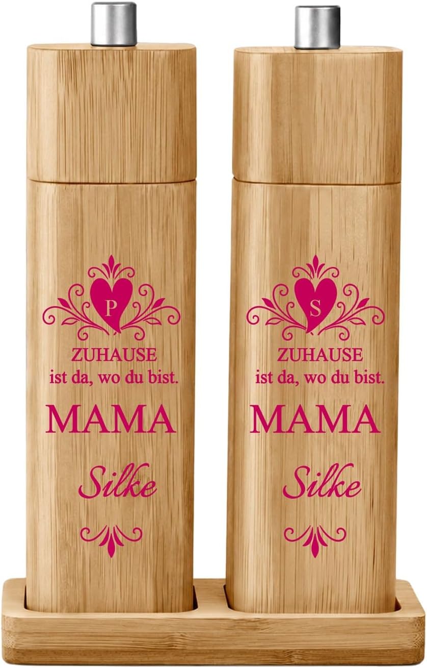 Maverton Bambus Salz und Pfeffermühle mit Aufdruck - Geburtstagsgeschenk für Frauen - personalisiert
