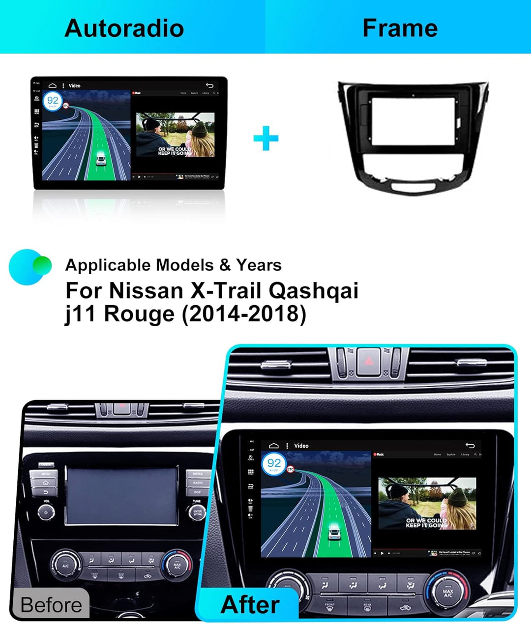 JOYX Android 13 Autoradio Passt fürNissan X-Trail Qashqai J11 Rouge(2014-2018) - Rückfahrkamera KOST