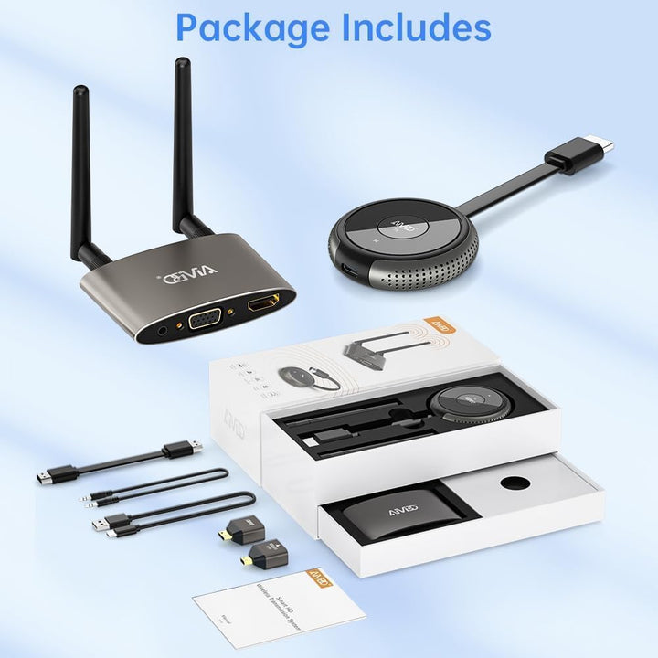 HDMI Wireless Transmitter and Receiver 4K/5G, TIMBOOTECH Kabelloser HDMI Sender Empfänger, VGA & HDM