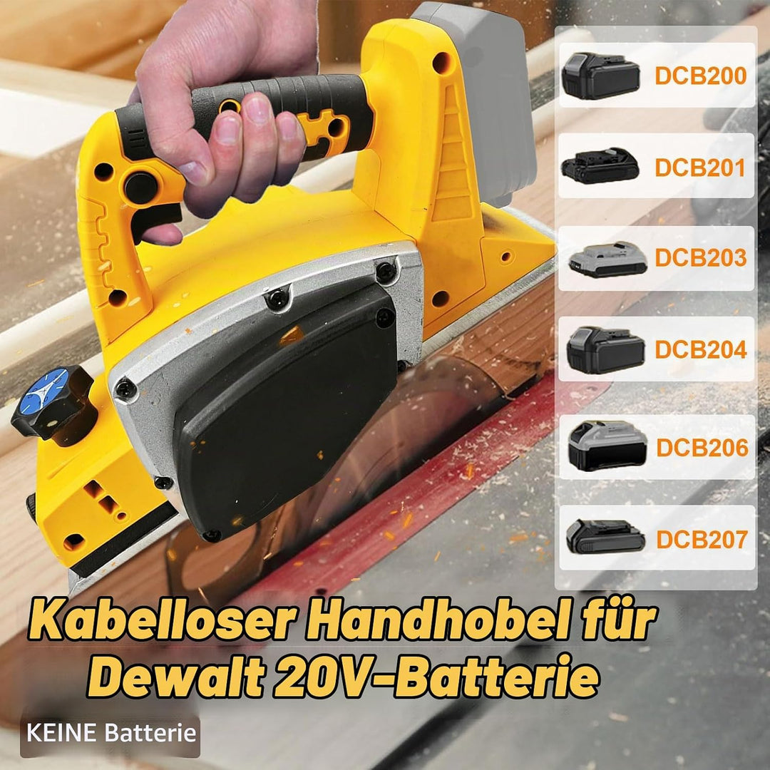 Akku Elektrohobel Kompatibel mit Dewalt 20V, Akku-Hobel Holz 16500RPM Bürstenlose Elektrohobe Hobelb