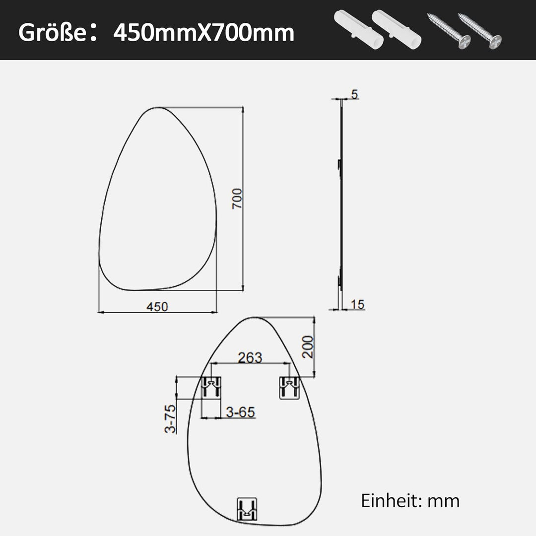 Boromal Spiegel Asymmetrischer 45x70cm Organischer Asymmetrischer Spiegel Badspiegel Asymmetrischer
