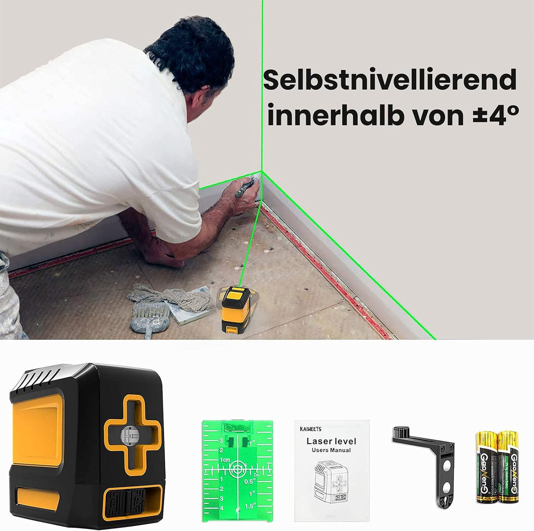 Kreuzlinienlaser Grün Selbstnivellierend, KAIWEETS T03 Laser-Wasserwaage (Arbeitsbereich: 30 m, Gena