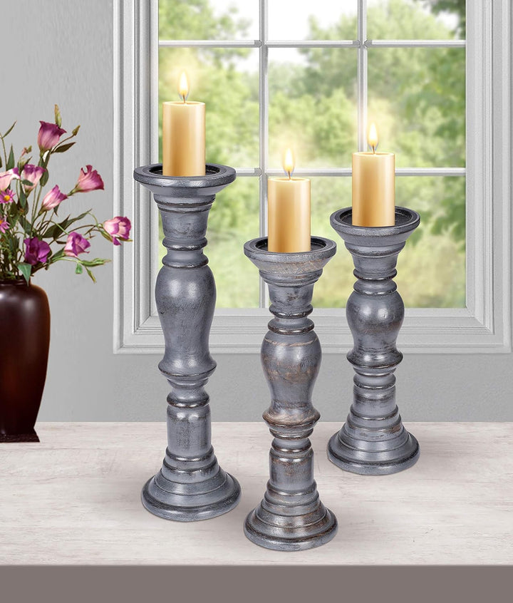 Set mit 3 hölzernen Stumpenkerzenhaltern, ideal für LED- und Stumpenkerzen, Geschenke für Hochzeit,