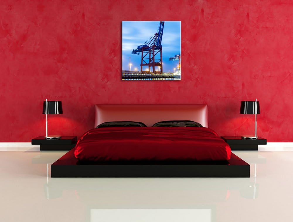 Containerkran im Hafen, Format: 70x70 auf Leinwand, XXL riesige Bilder fertig gerahmt mit Keilrahmen