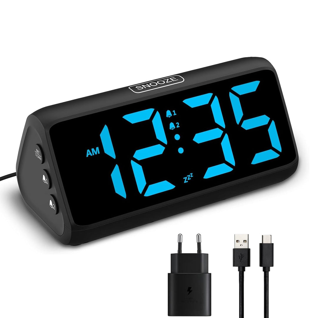 Netzu Lauter Wecker für Tiefschläfer, Digitalwecker mit LED Display, Doppelalarm, 5 Helligkeitsdimme