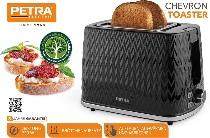 Petra PT3860BLKVDEEU10 2 Scheiben Toaster – mit Brötchenaufsatz, 7 Variabel Bräunungsstufen, Auftaue