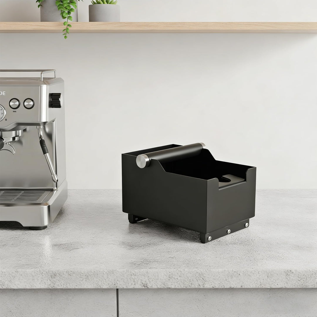Schwarzer Edelstahl Knock Box, 2-in-1-Design, das eine Pressstation und einen Kaffee Abklopfbehälter