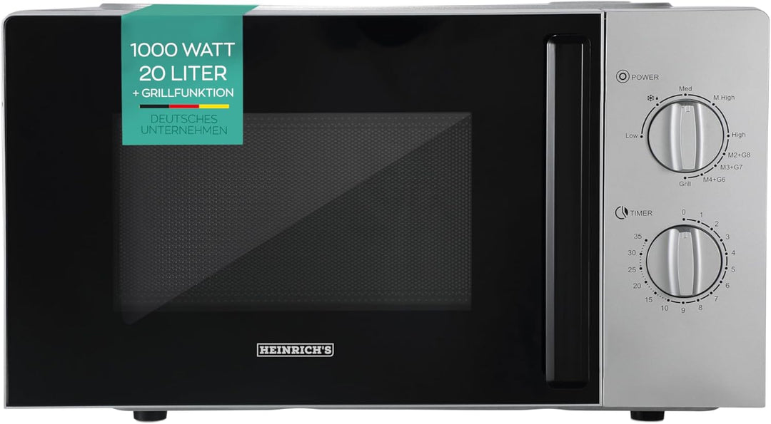 HEINRICHS Mikrowelle, kompakte Mikrowelle, 20L Volumen, 9 Leistungsstufen, inkl.35min.Timer, Defrost
