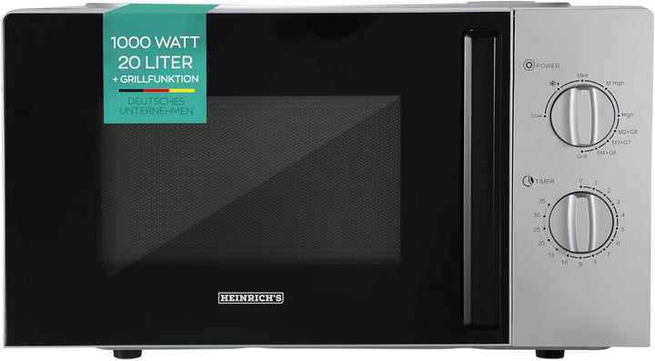 HEINRICHS Mikrowelle, kompakte Mikrowelle, 20L Volumen, 9 Leistungsstufen, inkl.35min.Timer, Defrost