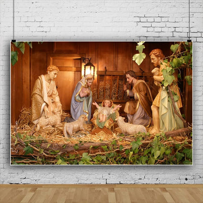 Renaiss 2.7x1.8m Geburt Jesu Hintergrund Krippe Krippe Fotografie Hintergrund Weihnachten Party Deko