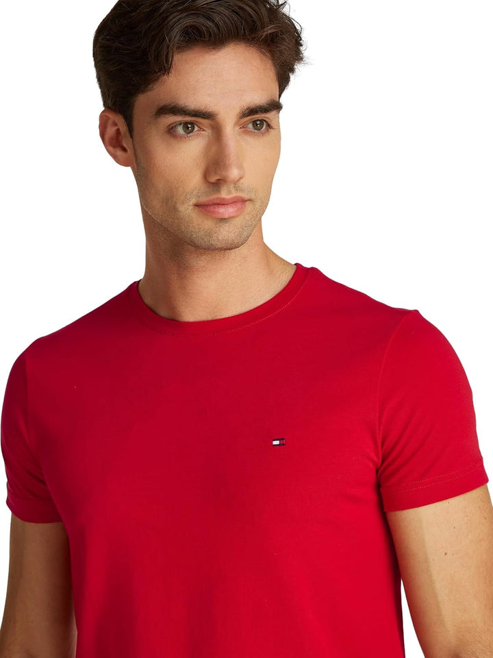 Tommy Hilfiger Herren T-Shirt Kurzarm Stretch Slim Fit Tee Rundhalsausschnitt 3XL Grosse Grössen Red