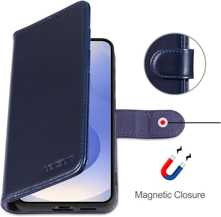 LENSUN Echtleder Handyhülle für Samsung Galaxy S25 5G, Lederhülle [Brieftasche][Bookstyle] Handytasc