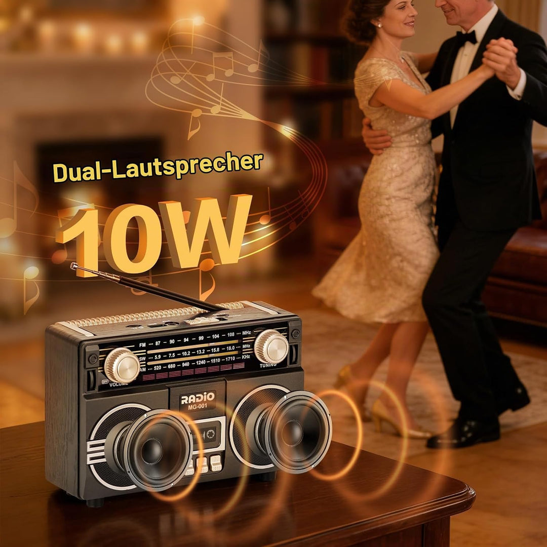 Tendak Retro Radio AM/FM/SW, Nostalgie Radio mit 1200mAh Akku, Kofferradio mit 6.0 Bluetooth, Küchen