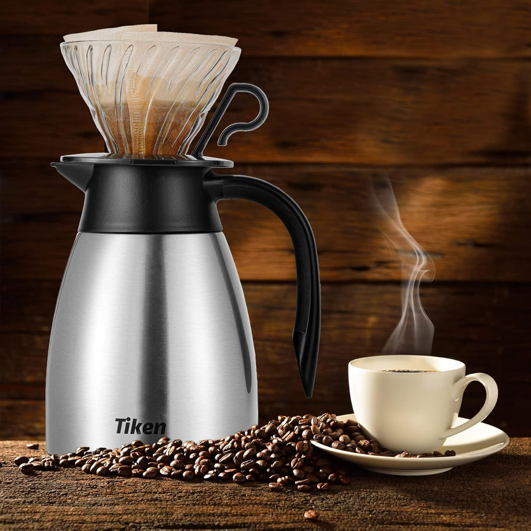 Tiken 1L Thermoskanne Edelstahl Doppelwandige Vakuumisolierung Isolierkanne Kaffeekanne Silber 1005