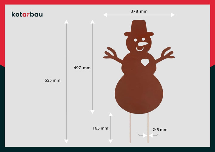 KOTARBAU® Gartendekoration Rostfiguren 65cm Schneemann Weihnachtsdeko Garten Ecorost Gartenstecker W