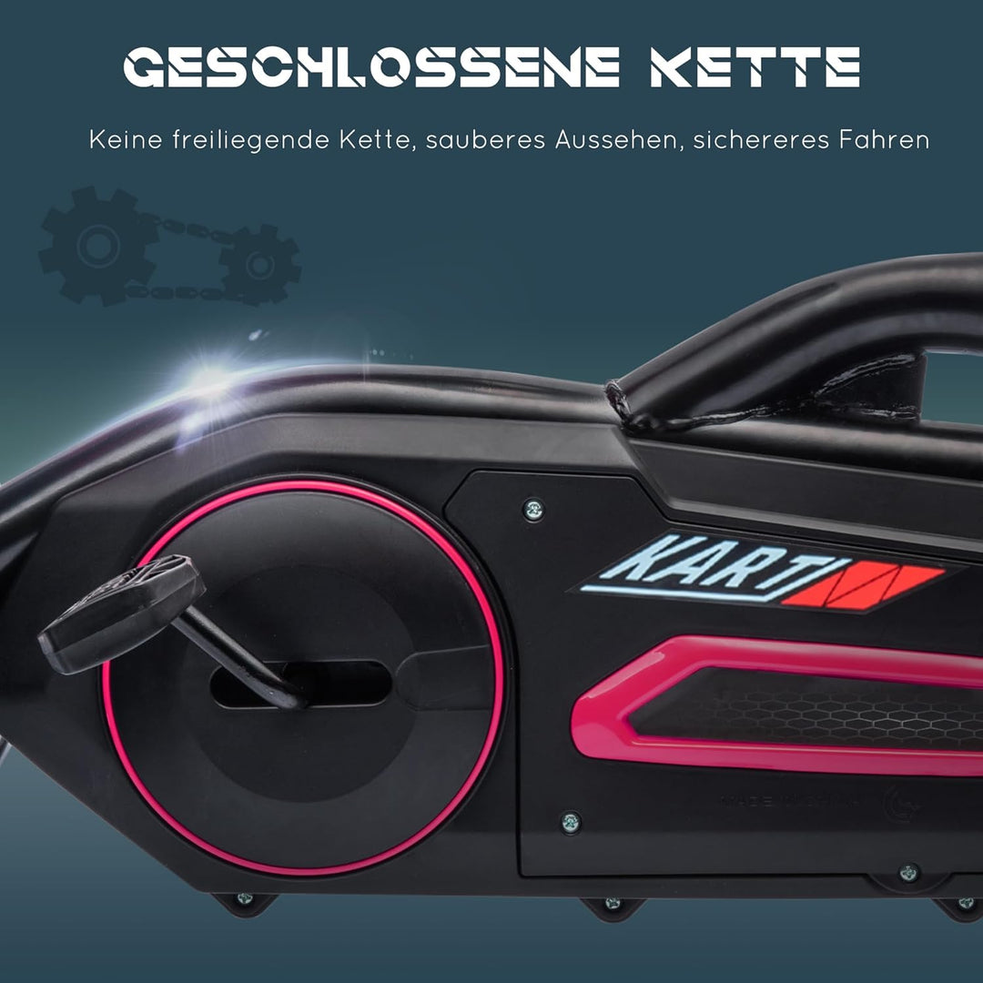 HOMCOM Gokart Tretauto mit Handbremse, verstellbarem Sitz, Vor- und Rückwärtsgang, Tretfahrzeug Kind