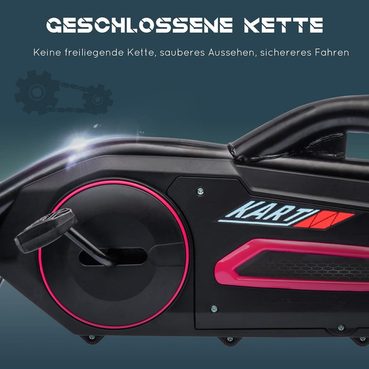HOMCOM Gokart Tretauto mit Handbremse, verstellbarem Sitz, Vor- und Rückwärtsgang, Tretfahrzeug Kind