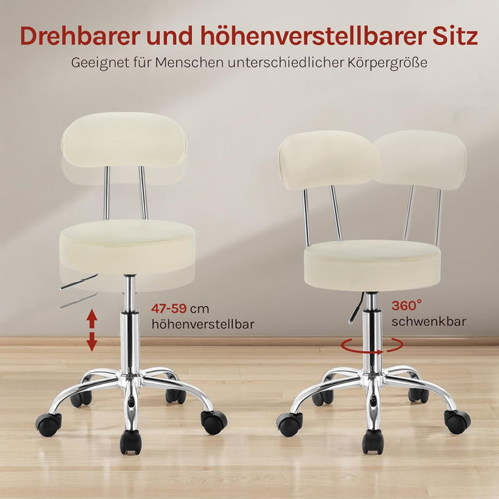 WOLTU Rollhocker Schminkhocker Hocker höhenverstellbar mit Rollen & Lehne Cremeweiss Arbeitshocker 3