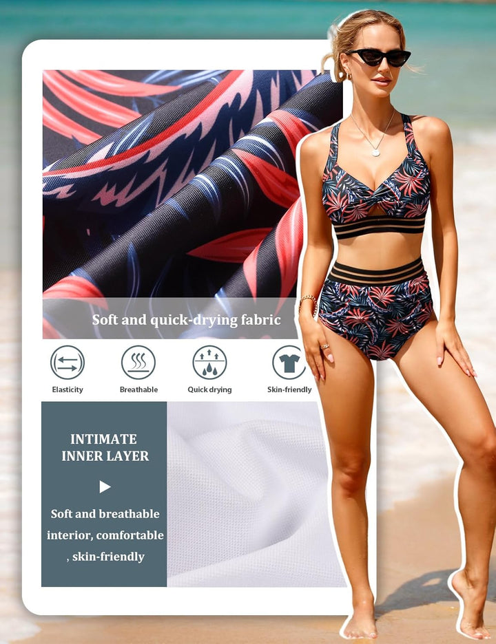 UMIPUBO Bikini Damen Bauchweg, High Waist Push Up Bikini Sets Zurück kreuzen Grosse Brüste Bademode