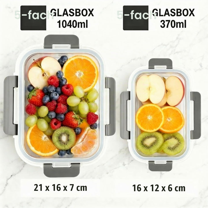 Glas Frischhaltedosen mit Deckel Set, 10-tlg Meal Prep Boxen &amp; Vorratsdosen (370ml &amp; 1040ml) aus Bor