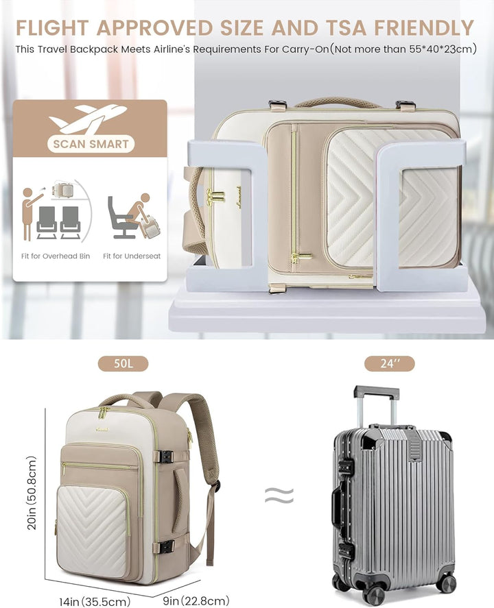 LOVEVOOK Handgepäck Rucksack Flugzeug, 50L Reiserucksack Damen Gross, Wasserdicht Laptop Rucksack Da