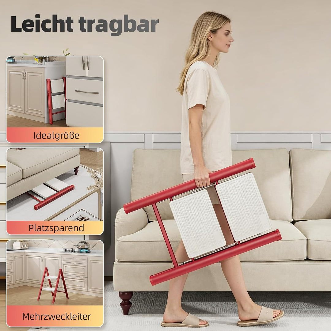 KINGRACK Trittleiter 2 Stufen Klappbar, Tritthocker Leicht Platzsparend | Klapptritt mit Rutschfeste