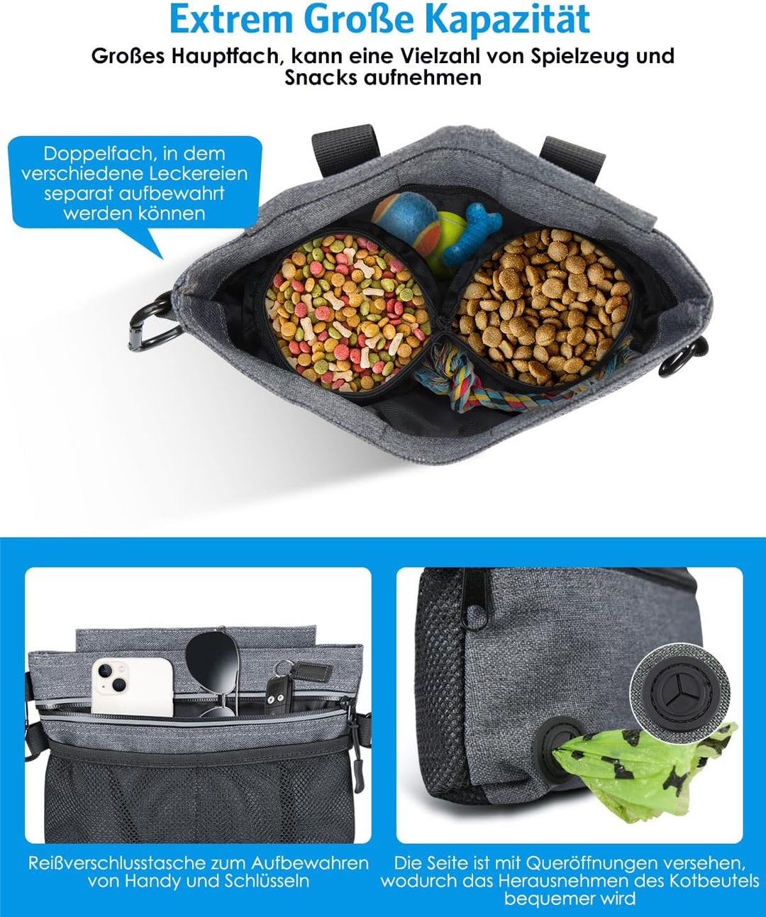 Brifit Leckerlitasche für Hunde mit Einhand-Magnet-Verschluss, Viel Stauraum für das Gassigehen & Hu