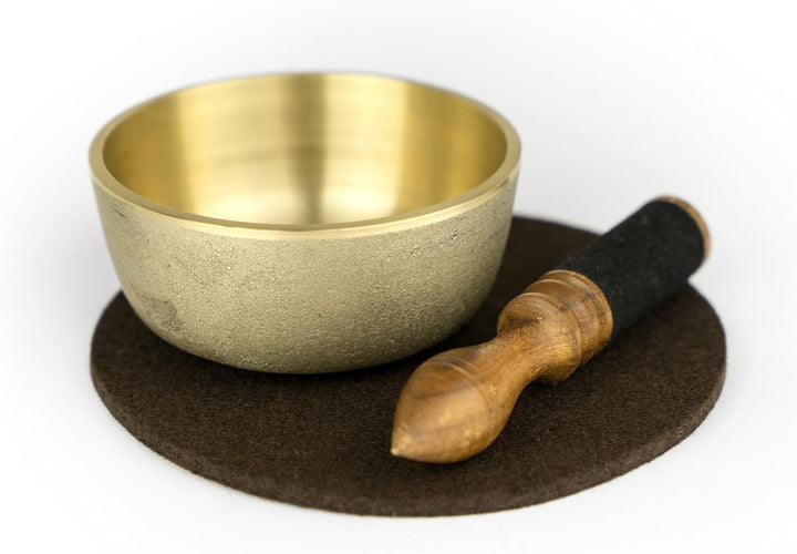 Edle Japan Klangschale, inklusive Filzpad 'Tsuchi' und Holz-/ Lederklöppel -5805-B- cafebraun, cafeb