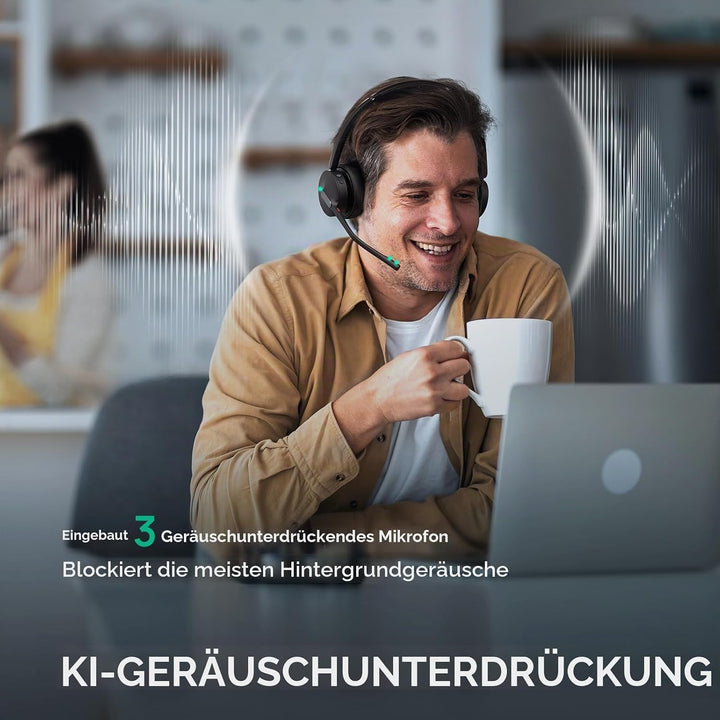 Yealink WH64 Hybrid DECT &amp; Bluetooth Wireless Headset mit 3 Mikrofonen für die Arbeit mit Ladestände