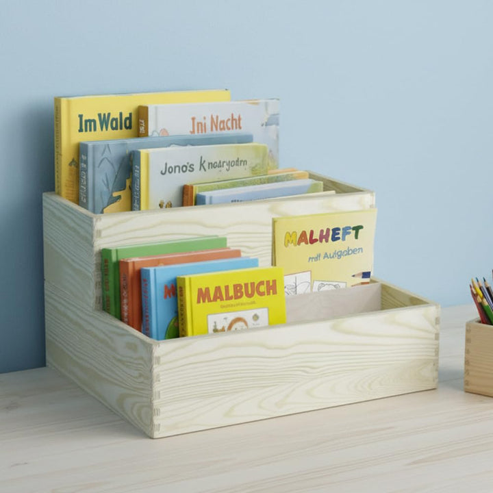 Bücherregal Bücherkiste Kinder Holzkiste mit Fachteiler + Aufsatzkiste