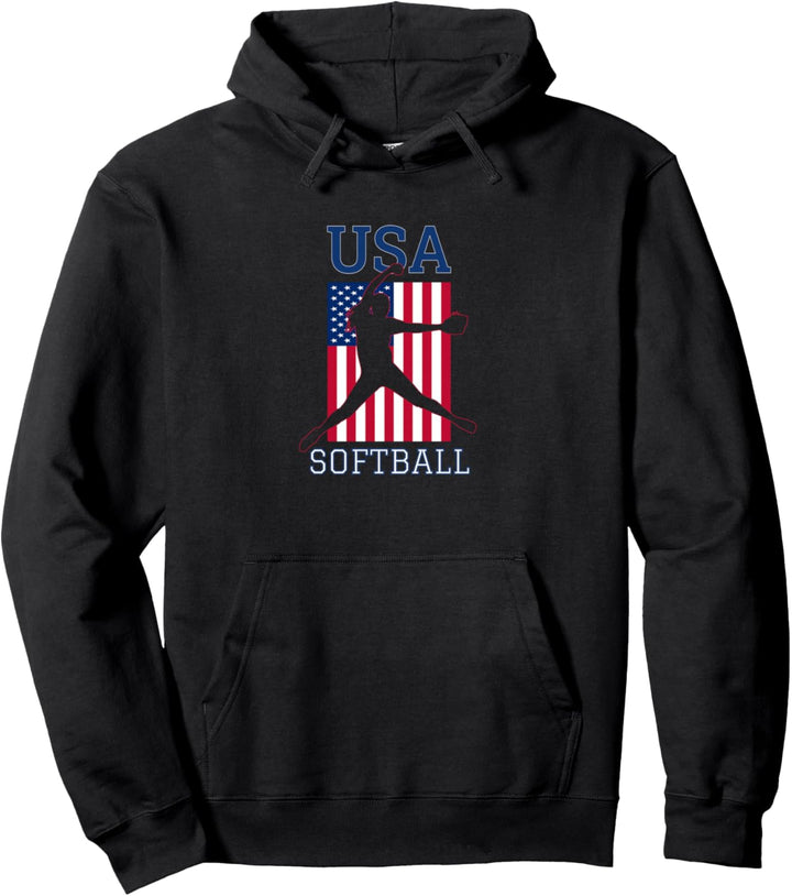 Softball-Krug mit USA-Flagge, für Damen und Mädchen Pullover Hoodie