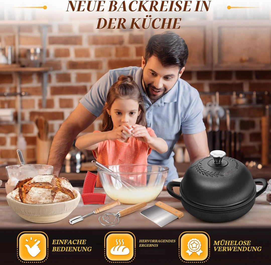NZQXJXZ Gusseisen Topf Brot Backen 5.7L, Brotbackform mit Deckel, 26 cm Dutch Oven mit Brot Gärkorb