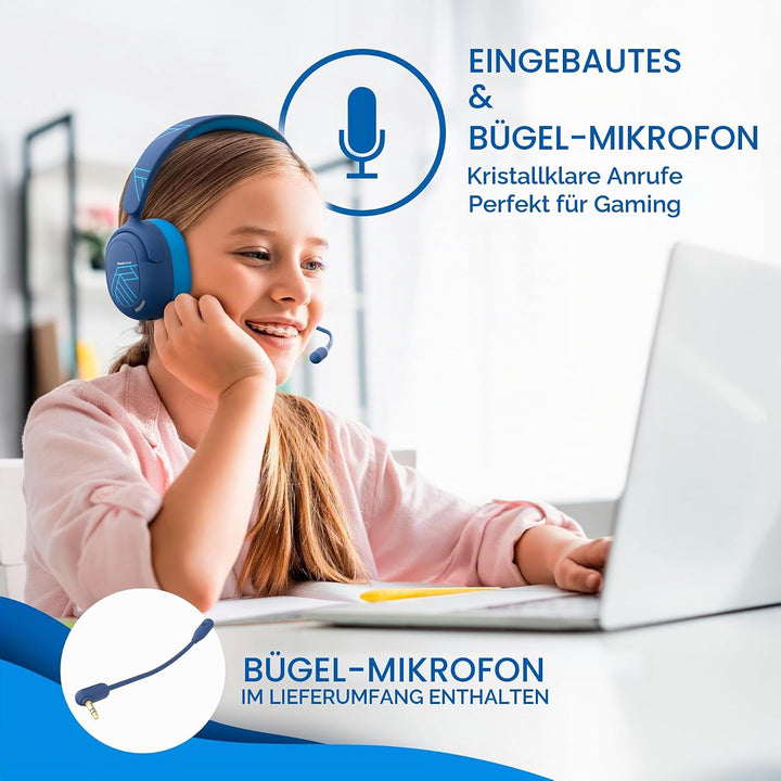 PowerLocus Bluetooth Kopfhörer Kinder, Aktive Geräuschunterdrückung, 70H Spielzeit, 74/85/94dB Siche