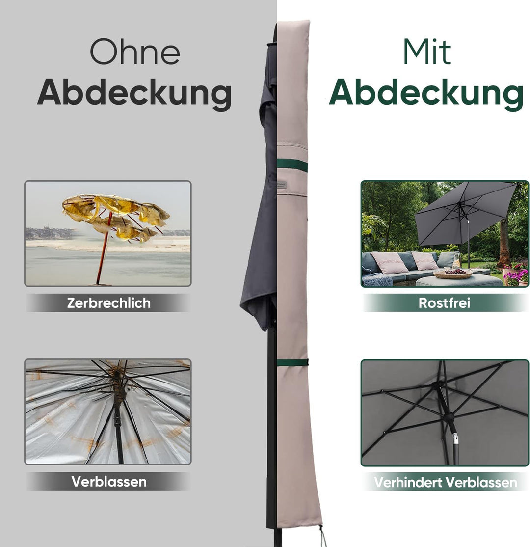 Sekey Sonnenschirm Schutzhülle mit Stab, Abdeckhauben für Ø 350cm / 200x300cm Gartenschirm mit Belüf