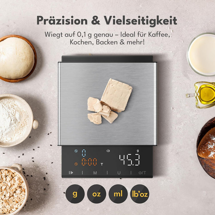 LEBENLANG Kaffeewaage & Espresso Waage - 0,1g Präzise mit Timer I Barista Coffee Scale I Kaffeewaage