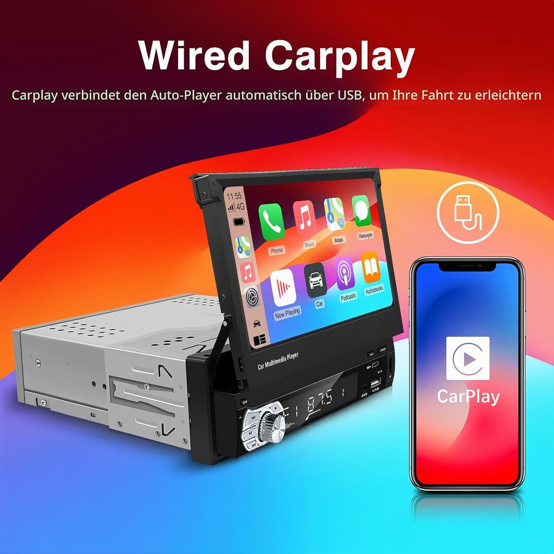 EZoneTronics 7 Zoll Autoradio Flip 1DIN Auto Stereo Play Telefon Musik über USB AM/FM Radio Bluetoot