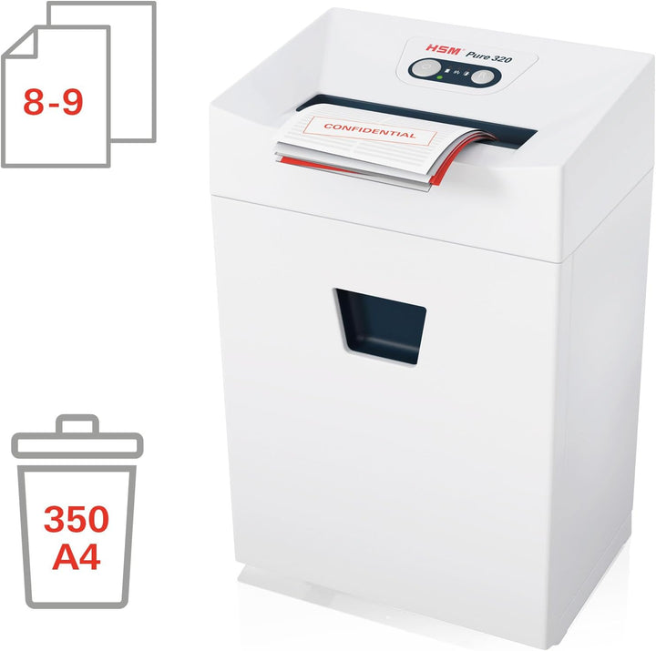 HSM Pure 320 Aktenvernichter I Partikelschnitt 3,9x30 mm I Sicherheitsstufe P-4 I Office Schredder f