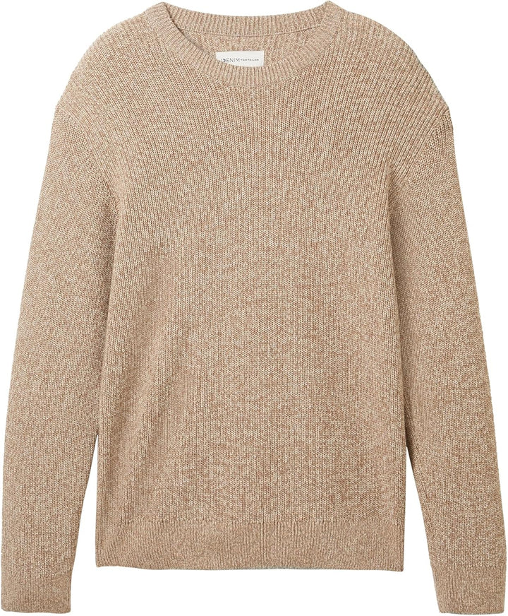 TOM TAILOR Denim Herren Basic Multicolor Strick-Pullover L 32775-ecru Tonal Mouline, L 32775-ecru To