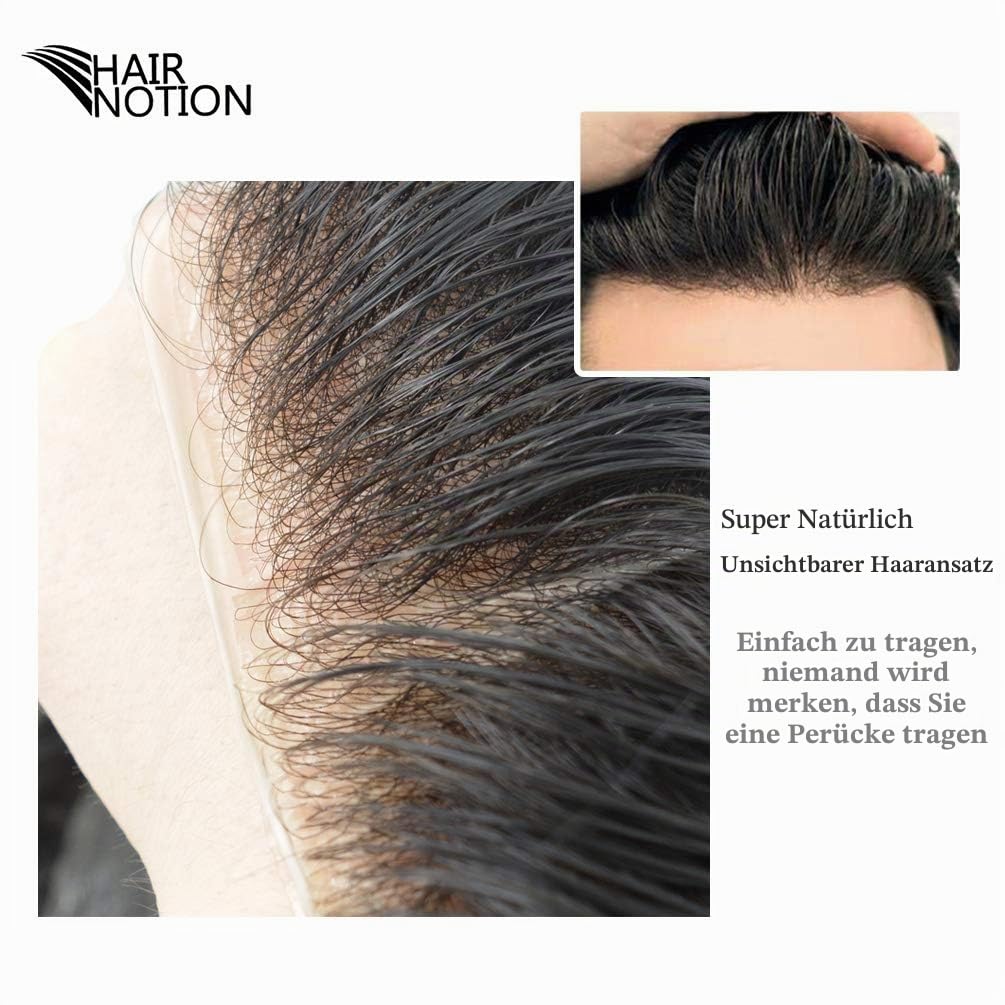 Hairnotion Maenner Haarteil Toupet Super dünne Haut Schwarz 1