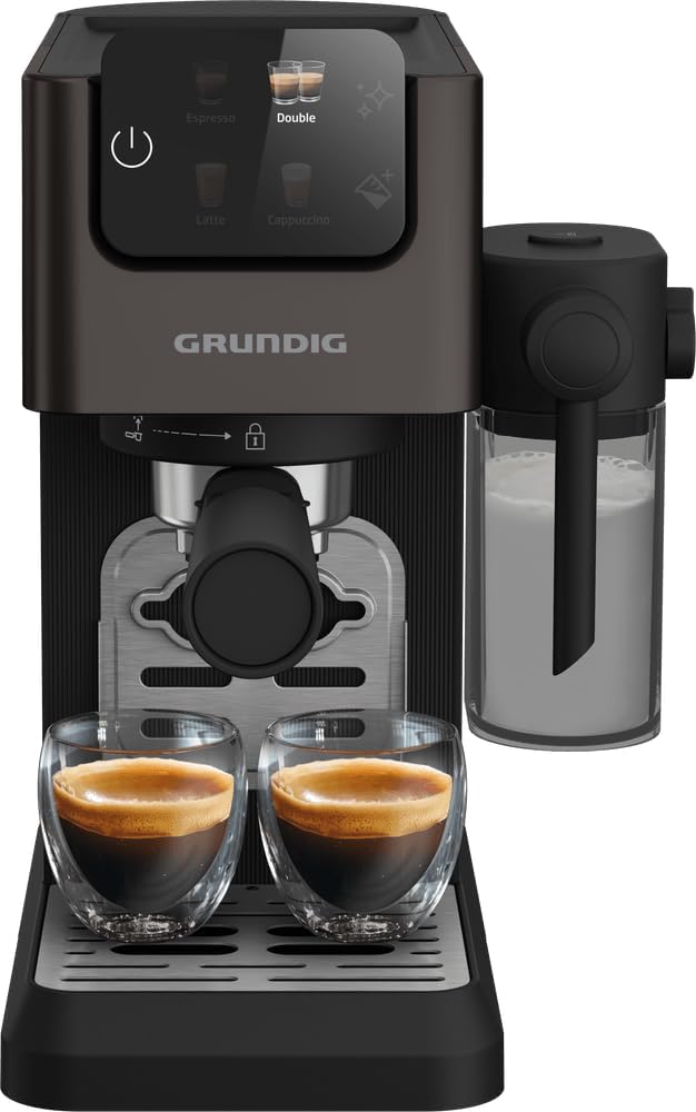 GRUNDIG KSM 5330 Siebträgermaschine mit integriertem Milchbehälter, 1628 W Leistung, 15 bar Pumpendr